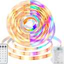 echosari LED Strip Lights Battery Operated, 10Ft 108 LED Dual Color Changing Strip Lights with Remote Cuttable Adhesive Lights Strip for Bedroom Party Decoration (Warm White & Multicolor)