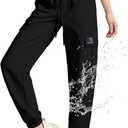 SANGTREE Hiking Pants Water Resistant Quick Dry Lightweight Golf Cargo Safari Joggers Pockets for Girls & Women (Black)