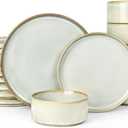 Famiware Star Plates and Bowls Sets, Modern Stoneware Dinnerware Sets for 6, 18-Piece Kitchen Dish Set - Chip and Scratch Resistant, Microwave and Dishwasher Safe Tableware, Cappuccino White