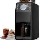 Coffee Maker with Grinder, 24H Timer Programmable 5 Cup Hot and Iced Coffee Machine Features Removable Reservoir Glass Carafe for Home and Office, Black
