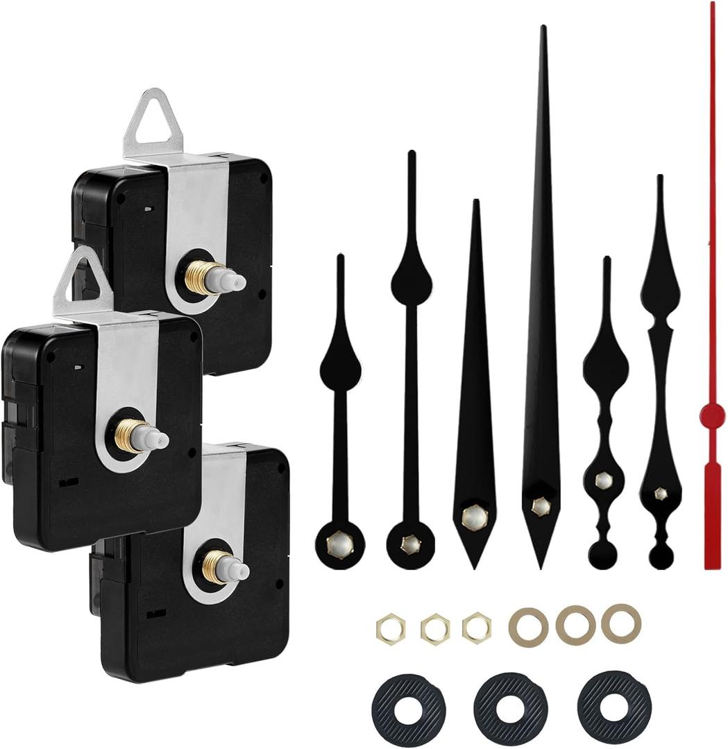 Roymnie 3Pcs Clock Mechanism Replacement Battery Operated Silent Clocks Kit Include Clock Hands DIY Repair Parts Shaft Length 12mm(15/32 Inches), 16mm(20/32 inches) and 22mm(29/32 inches)