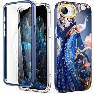 Cute Flower Case for iPhone 16e 6.1 inch Built with Screen Protector, Lightweight and Stylish Full Body Shockproof Protective Rugged TPU Case for Women/Girls-Peafowl