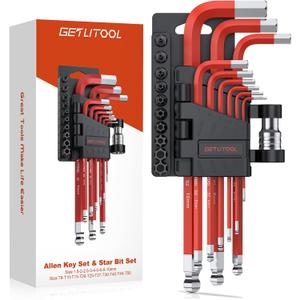 GETLITOOL Allen Key Set with Torx Bits (T8-T50 & 1.5-10mm), 9Pcs S2 Steel Ball-End Hex Key Set with Adapter for Bicycle, Furniture Assembly & Machine Maintenance, Tools for Men's Gift