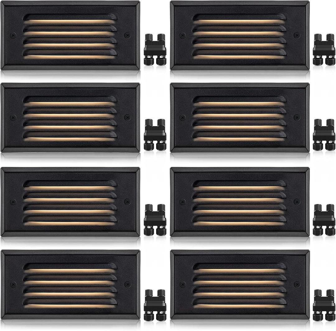 SUNVIE Low Voltage Step Lights 5W LED Step Lights Outdoor 3000k Low Voltage Deck Light with Horizontal Louver Faceplate Deck Stair Light for Stairs Fence Post Fastlock2 Connectors Included, 8 Pack