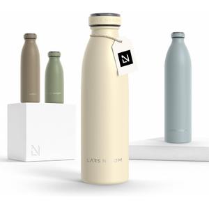 LARS NYSM Stainless Steel Insulated Water Bottle 12oz 17oz 25oz 34oz 51oz | Insulated Thermo Flask for Hot and Cold Beverages | Leakproof Drinking Bottle (Almond Beige, 17oz) (16.9 Ounces)