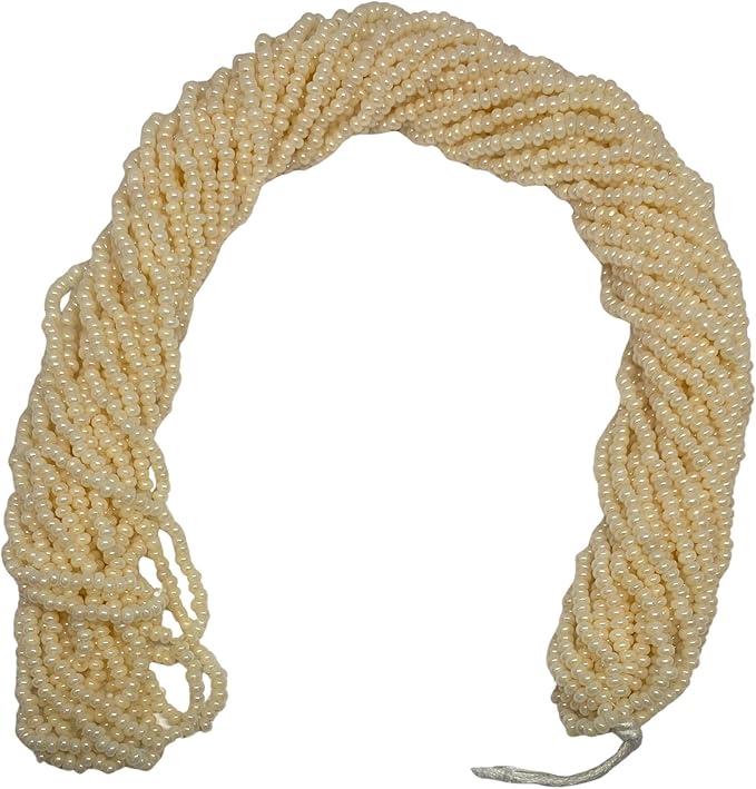 11/0 Glass Seed Beads, 12 String Hanks, Small Craft Beads, 2 mm (Cream)