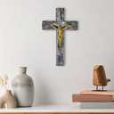 NCPLYGOU Crucifix Wall Cross, Catholic Cross for Wall with Metal Hook, Layered Wood Like Resin Crosses Wall Decor for Church Office Home Baptism, Jesus Wall Art Christian Gifts