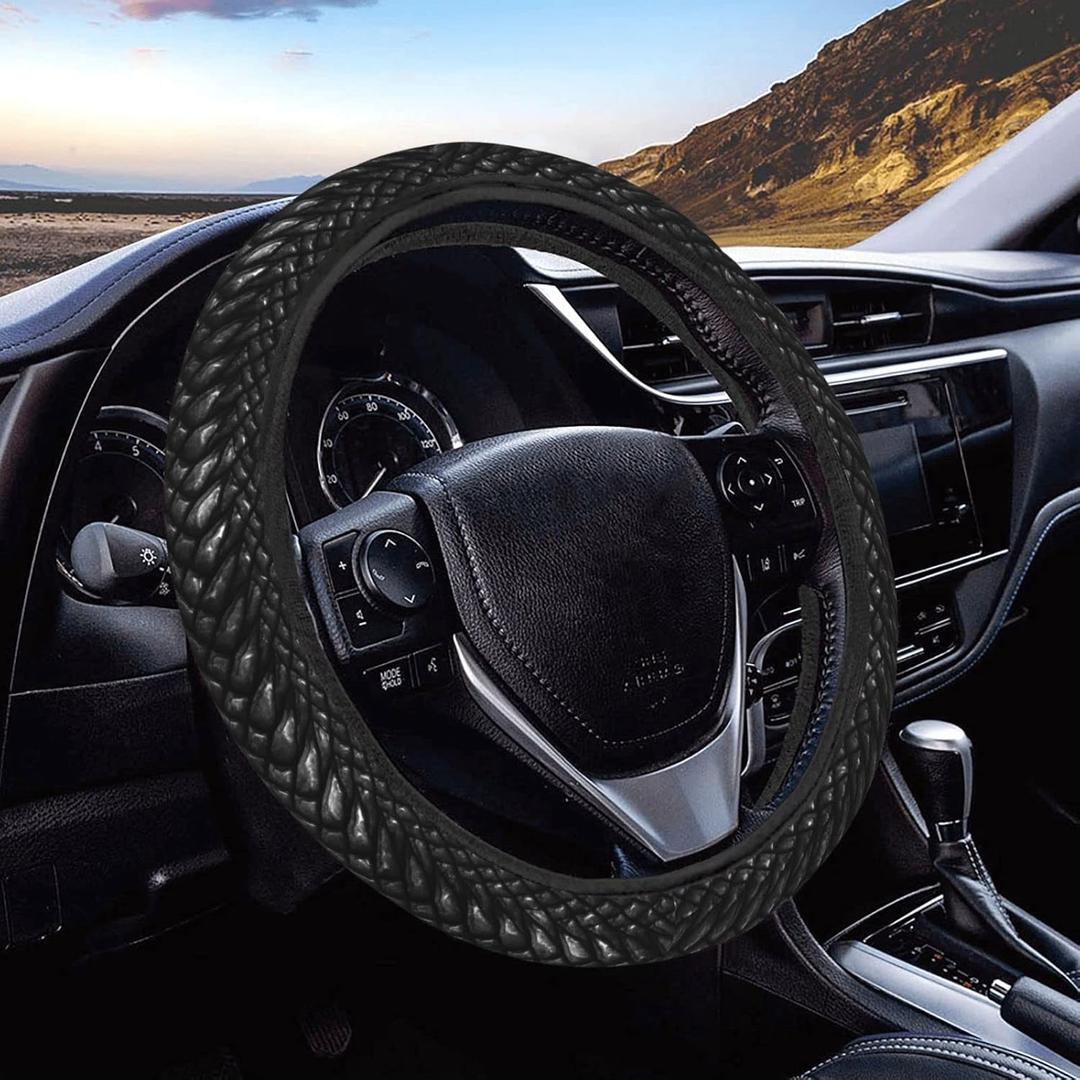 3D Black Dragon Scales Steering Wheel Cover for Women, Girls 15 inch Universal Auto Car Anti Slip Wrap Steering Wheel Covers Fit for Vehicles, Truck,SUV