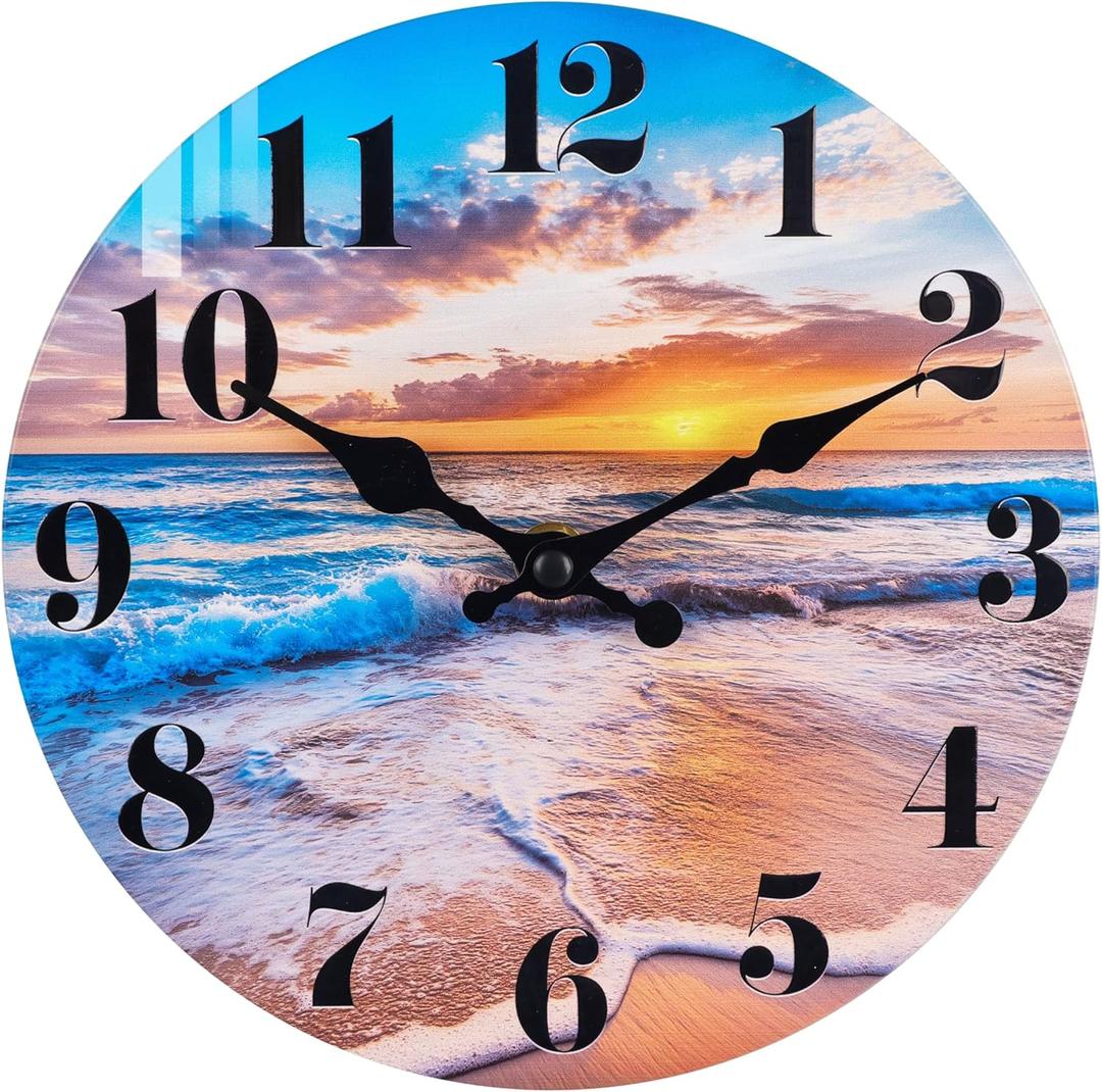jomparis Wall Clock Battery Operated Beach Coastal Theme Indoor Outdoor Waterproof Decor for Bathroom Bedroom Paito Pool Home (8 Inch, Blue)