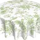 Sage Green Floral Tablecloth 70 Inch Round Vintage Chinoiserie Flower Green Table Cloth Spring Decorative Polyester Stain Resistance Round Table Cover for Party Picnic Kitchen Decor Outdoor