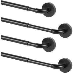 TYRON 4 Pack Magnetic Curtain Rod for Metal Doors Adjustable 18-30 Inch, 3/8 in. Diameter, French Door Magnetic Curtain Rods, Magnetic Cafe Curtain Rod(Black)