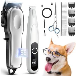 PAPMINI Dog Grooming Kit with Dog Paw Trimmer for Heavy Thick Hair, Low Noise Clippers for Grooming with Stainless Steel Blade, Cordless Dog Hair Clippers, Rechargeable Dog Shaver for Pets Cats