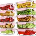 10 Pack Borosilicate Glass Meal Prep Containers with Locking Lids, Glass Food Storage Containers Set, Airtight Lunch Bento Boxes, BPA-Free & Leak Proof, 36oz & 14oz, Freezer, Oven Safe-Pink