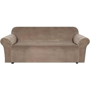 H.VERSAILTEX Stretch Velvet Sofa Covers for 3 Cushion Couch Covers Furniture Protector Soft with Non Slip Elastic Bottom, Crafted from Thick Comfy Rich Velour (Large Sofa 90"-97", Camel)