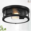 Black Flush Mount Ceiling Light Fixture, Farmhouse Light Fixture with Seeded Glass Lampshade, 2-Light Industrial Close to Ceiling Lighting for Hallway, Kitchen, Entryway, Foyer(Bulb Not Included)