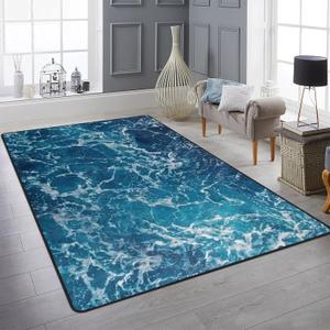 9CH Modern Wavy Circles Area Rug 7' X 5' Navy Blue Abstract Geometric Washable Rugs Non Slip Soft Modern Floor Carpet for Office Dining Room Home Decor