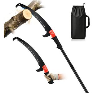 12FT Pole Saw for Tree Trimming, Lightweight Manual Pruning Saw with Steel Blade and Adjustable Stainless Steel Extension Poles, High Reach Branch Cutter for Yard Garden and Forestry