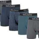 Gildan Men's Underwear Cotton Stretch Boxer Briefs, Multipack (Large, Hthr Dark Grey/Hthr Navy/Shapes/Blue (5-pack, Regular Leg))
