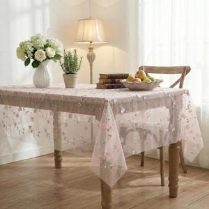 Horaldaily Light Pink Gauze Floral Tablecloth 60×120 Inch Rectangular, Light Pink Flower Spring Summer Tulle Table Cover, Garden Party Decor for Wedding, Party, Holiday Dining