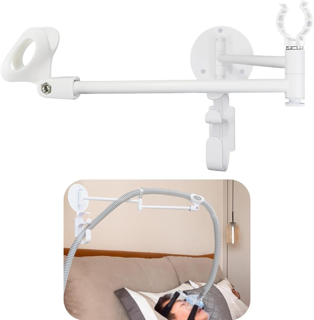 sleep apnea hose Hose Holder with Mask Following Function, c-pap Hose Hanger and Masks Hook Organizer for Bedside. Provides A Stable, Tangle-Free compatible CPAP Supplies so You can Sleep Better (white)