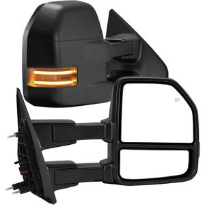 Tow Mirrors Compatible with 2004-2014 Ford F150 F-150 Pickup Truck, Extended Trailer Towing Side Mirrors with LED Puddle Light, Smoked LED Turn Signal, Power Heated Adjustable, Black Housing