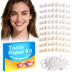 Temporary Tooth Repair Kit: Moldable Thermal Beads Replacement Kit Replace Missing or Broken Tooth Filling The Gap - Come with 3 Shades 10 Size