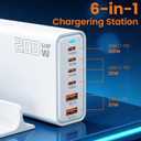 200W 6-Port USB C Charger with Notched Base, Multiple with 4 USB-C and 2 USB-A, US Fast Charger PD 3.0 Power Adapter, Power Supply Compatible with iPhone 17 16 Pro/Pro Max, UK Plug