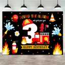 Lofaris 7ftx5ft Firetruck Happy 3rd Birthday Backdrop Sound Your Alarm and Grab Your Gear Background Photography Firefighter Birthday Party Decorations for Cute Kids Banner Photo Booth Studio