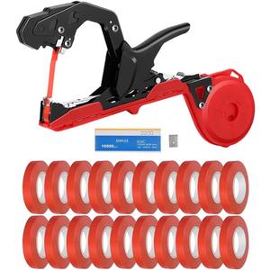 Upgraded Plant Tying Machine,Lightweight Plant Vine Tying Tape Machine Tool with 10000pcs Staples and 20 Rolls Tape,Plant Tape Gun for Tomatoes, Grapes and Vegetable Garden (Red)