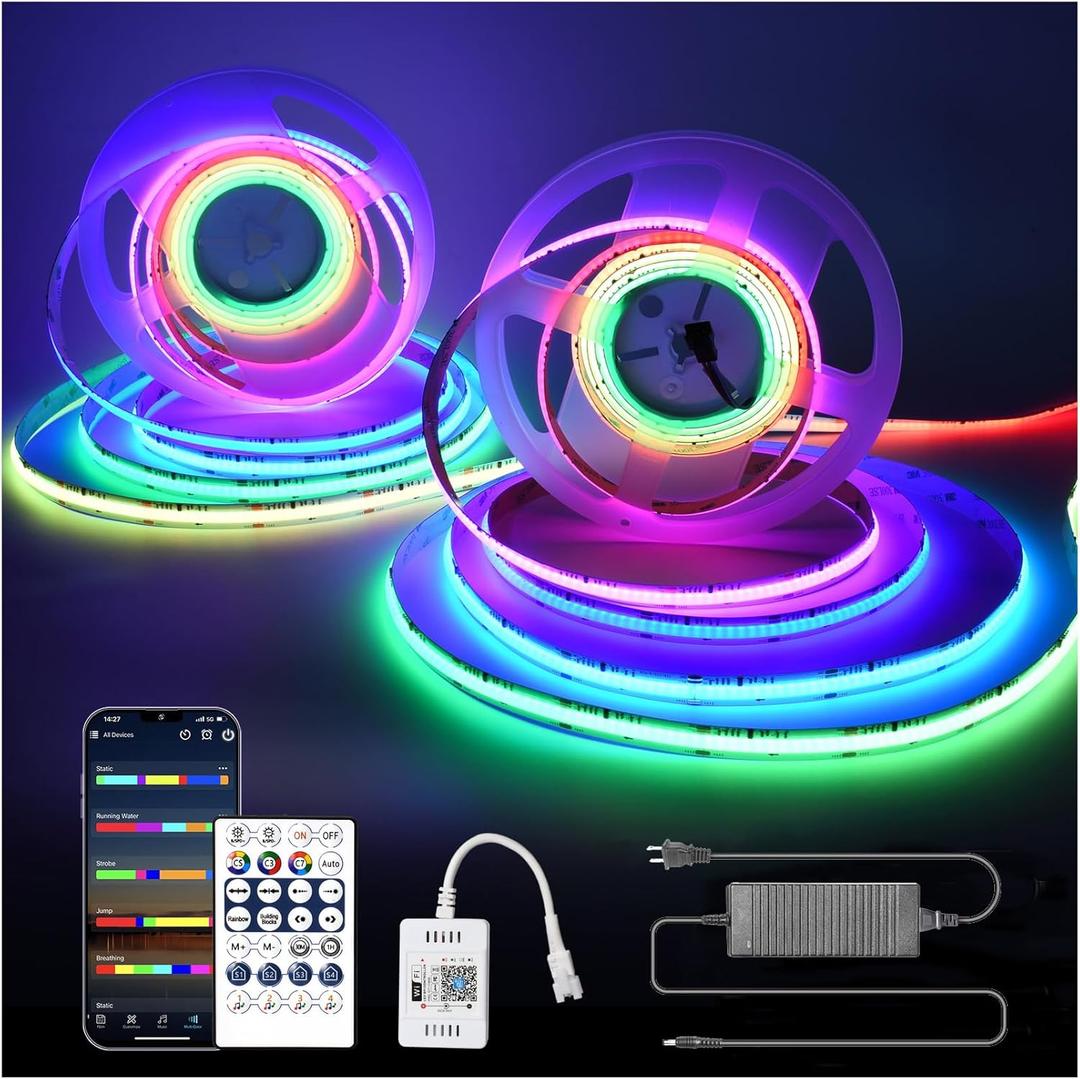 INDARUN RGB Smart IC COB Led Strip Light 32.8ft, 7200 LEDs 12mm Width, 24V Led Strip Lights Color Flowing Multicolor, Flexible Tape Light for TV Backlight, Smart Led Srtip Lights APP Control