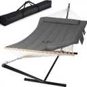 Double Outdoor Hammock with Stand, Carrying Bag, Dark Gray
Two Person Cotton Rope Hammock with Polyester Pad