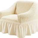 Qubjus Stretch Sofa Slipcover Sofa Covers Washable Couch Sofa Bed Cover Easy Fit Furniture Protector with Elastic Bottom and Skirt(Off- White, Small)