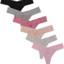 UWOCEKA Cotton Thongs - Thongs for Women Pack, Cute Underwear Sexy Panties for Lady (Medium, 918a-6)