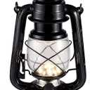 Vintage LED Hurricane Lantern, Warm White Battery Operated, Antique Metal Hanging With Dimmer Switch, 15 LEDs, 150 Lumen for Indoor or Outdoor Usage (Black)