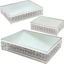 allgala Wedding Cake Stands 3-Piece Set Crystal Silver Cheese Dessert Cupcake Cake Stand with Mirror Plate-Silver Rectangle-HD89205
