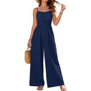 AGERWAY Womens Jumpsuits 2026 Casual Spaghetti Strap Wide Leg Long Pants Rompers One Piece Summer Outfits with Pockets, Size: X-Large