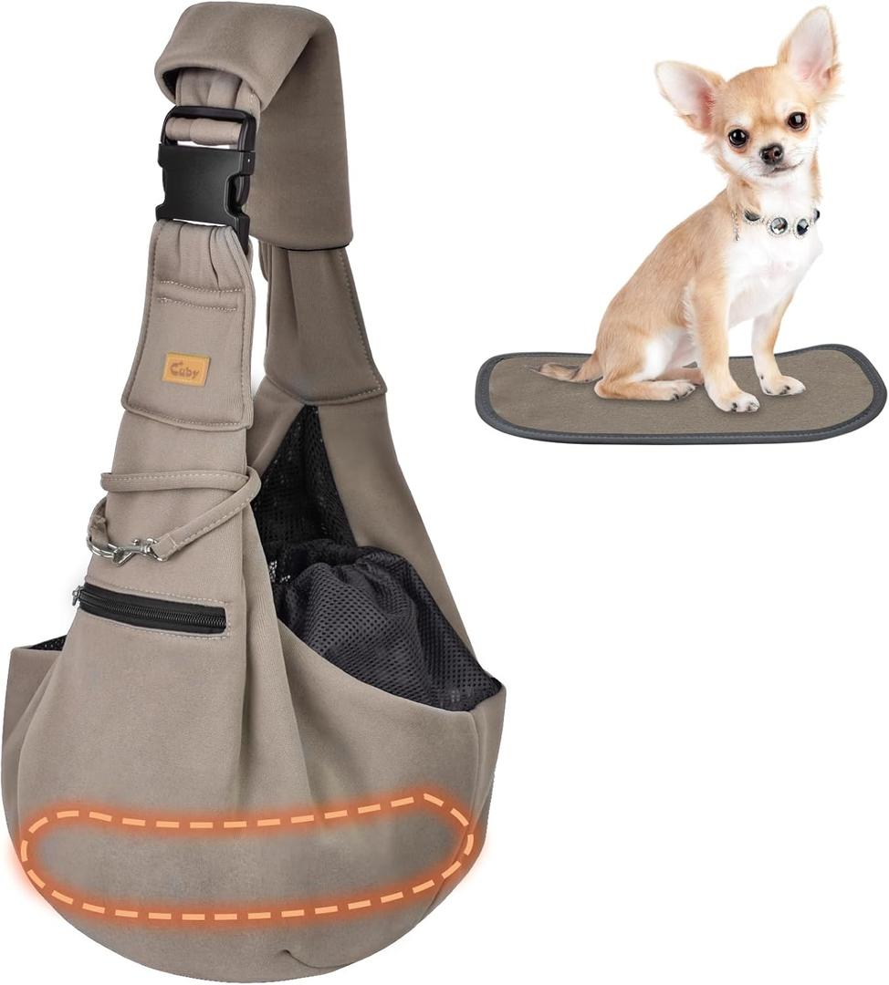 CUBY Dog and Cat Sling Carrier - Hands Free Reversible Pet Papoose Bag - Soft Pouch and Tote Design - Suitable for Puppy, Small Dogs Cats Outdoor (Khaki Senior, Adjust Strap 2.0)