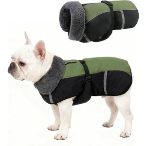 SCENEREAL Dog Winter Coat Reflective Jacket, Warm Fleece Turtleneck Windproof Cold Weather Coats with Adjustable Buckle, Pet Vest Snow Clothes for Small Medium Extra Large Dogs, Army Green M