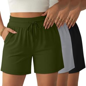 Neer 3 Pack Women's Plus Size Sweat Shorts, Drawstring Lounge Shorts Casual Summer Lightweight Soft Shorts with Pockets (Green, XXL)