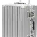 24 Inch Luggage With Spinner Wheels, Aluminum Frame Zipperless Suitcase, PC Lightweight Hard Shell with TSA Lock, Checked Medium Suitcase 24-Inch (Silver)