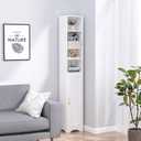 VECELO 71” Freestanding Storage Cabinet with 6 Removable Shelves, Bottom Closed Compartment, Elevated Dust-Resistant Base, Adjustable Organizer for Home-Peal White