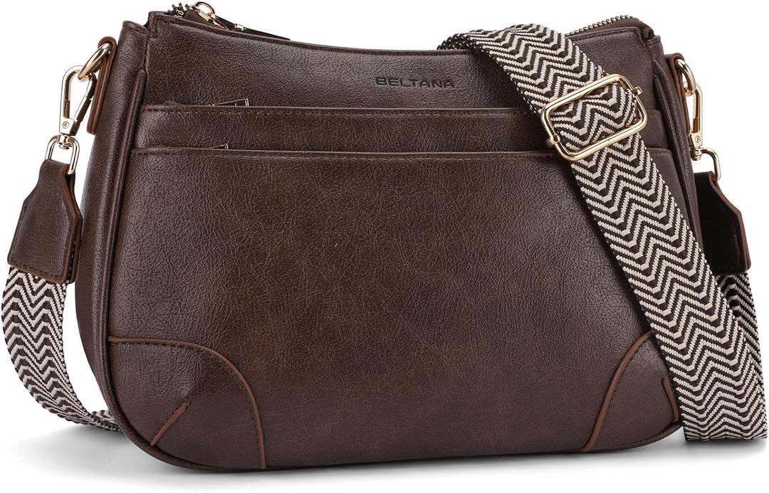 BELTANA Crossbody Bags for Women, Medium Shoulder Handbags, Satchel Purse with Multi Pockets (Coffee)