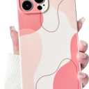 NITITOP Compatible with iPhone 15 Pro Max Case Cute Geometric Lines Color Lump for Women Girls Men Stylish Slim Fit Soft TPU Bumper Silicone Shockproof Full Camera Protective Cover - Pink