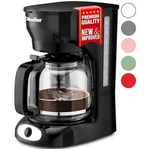 Mueller 12-Cup Drip Coffee Maker - Borosilicate Carafe, Auto-Off, Reusable Filter, Anti-Drip, Keep-Warm Function, Clear Water Level Window Coffee Machine, Kitchen Essentials & Accessories