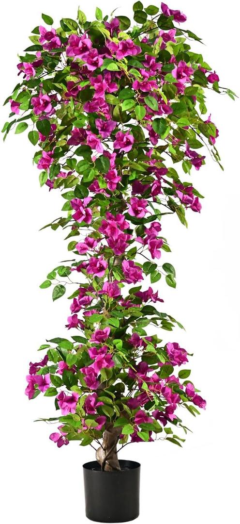 Artificial Bougainvillea Tree -5FT Faux Bougainvillea Tree with Realistic Flowers, Tall Fake Flower Tree for Indoor or Outdoor Decor, Silk Floral Plant for Living Room, Porch, Garden (Purple)