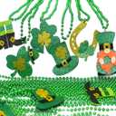 2 x Mega-L St Patricks Day Necklaces, 18Pcs Green Gold Clover St Patricks Beads Accessories, Irish Bead Shamrock Necklaces, 6 Style Glitter Pendants for Parade Irish St Patricks Day Themed Party Favor
