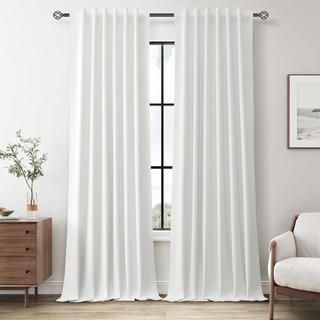 Guken Ivory Linen Blackout Curtains & Drapes 102 Inch Long for Living Room Textured Farmhouse Room Divider Cream Window Patio Door Curtains for Bedroom 2 Panels Set Back Tab Hook Belt 52x102 (52"W x 102"L (Pack of 2))