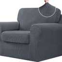 CHUN YI 3 Piece Chair Covers Armchair, Stretch Couch Cover with Separate Backrest and Cushion Covers, Anti-Slip Washable Living Room Furniture Protector for Dogs Pets (Small, Grey)