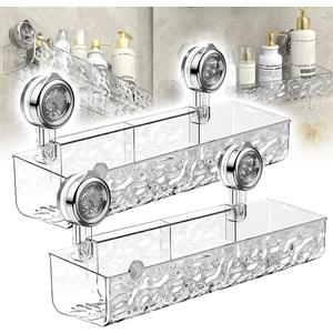 2 Sets Corrugated Suction Cup Storage Holder, No-Drill Nest Grip Shelf for Bathroom, Acrylic Suction Cup Storage Holder For Bathroom, Drainage Design Trays Shower Shelf (A Transparent*2Pcs)