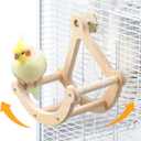Bird Perch Toy, Interactive Rocking Parakeet Toys and Perches, Wooden Exercise Cockatiel Toys, Intelligence Birds Enrichment Toy for Parrot, Bird Cage Accessories Perch for Budgies Conure